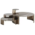 Modern Composite Coffee Table Design With Circular Glass Top And Metal Frame