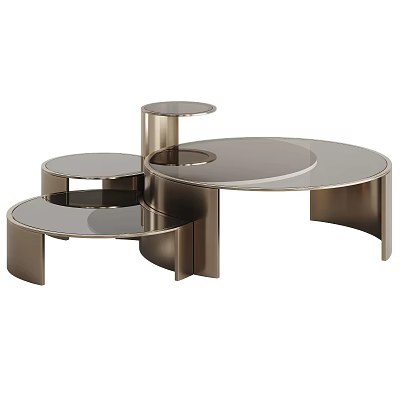 Modern Composite Coffee Table Design With Circular Glass Top And Metal Frame 3d model