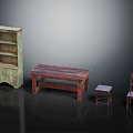Vintage Green Shelf Wooden Dining Table Small Stool And Wooden Chair Furniture Collection