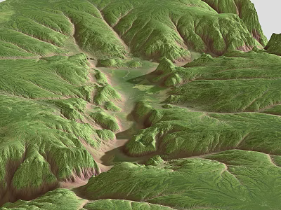 Lush Green Mountain Landscape With Rolling Valleys Winding Streams And Dense Vegetation 3d model