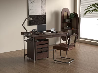 Middle Ancient Style Desk and Chair Combination Ornaments Combination Corner Decorative Cabinet Plant 3d model