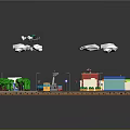 Modern City Street Model Featuring Crossroads Colorful Buildings Vehicles Trees And Lamp Posts