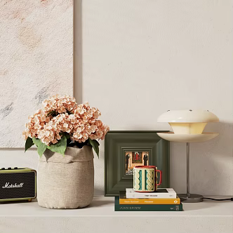 Decorative Ornaments Combination Books Floriculture Table Lamp Hanging Painting Books Cup Audio Accessories 3d model