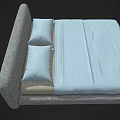 Modern Upholstered Double Bed With Gray Frame Light Blue Sheet And Pillows