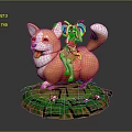Cute Corgi and Little Girl Riding Doll with Green Grass Base and Small Flowers
