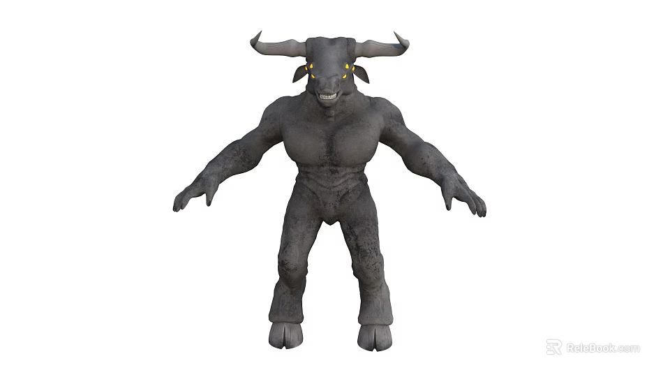 Minotaur Like Creature Character With Gray Skin Horns And Muscular Build 3d model 