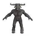 Minotaur Like Creature Character With Gray Skin Horns And Muscular Build
