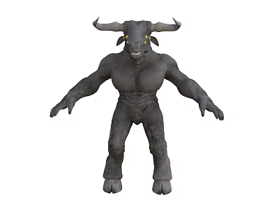 Minotaur Like Creature Character With Gray Skin Horns And Muscular Build 3d model
