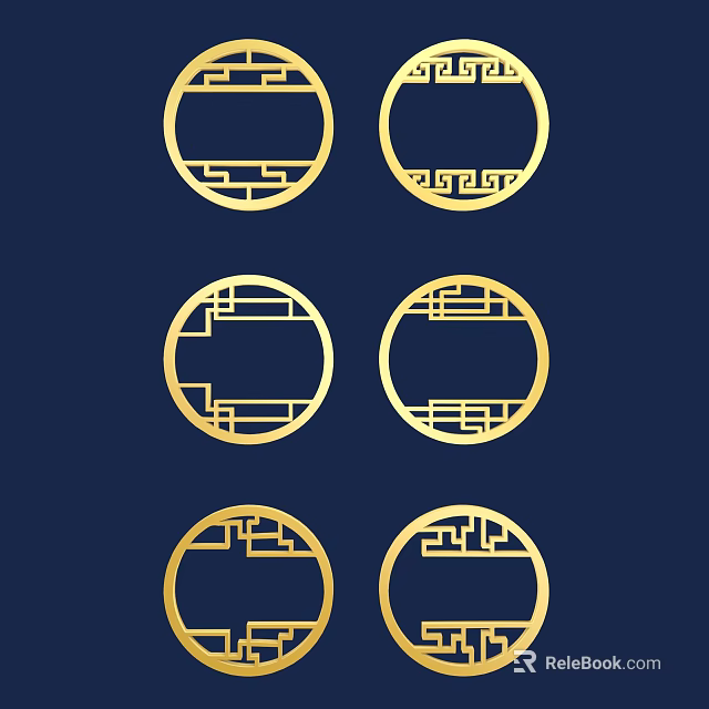 Golden Circular Lattice Patterns On Dark Blue Background With Traditional Design Elements 3d model 