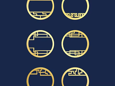 Golden Circular Lattice Patterns On Dark Blue Background With Traditional Design Elements 3d model