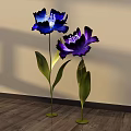 Floral Installation With Lighted Blue Purple Flowers Green Leaves And Wooden Floor