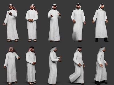 Traditional Male Game Movie Character With White Robe And Multiple Poses 3d model