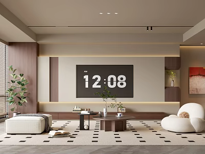 Modern Living Room Interior Design With TV Wall Coffee Table And Plants 3d model