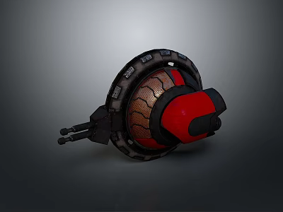 Futuristic Red And Black Mechanical Device With Circular Mesh Frame And Mechanical Components 3d model