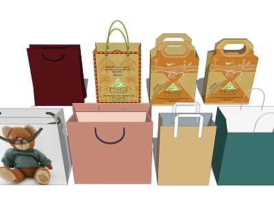 Assorted Colorful Paper Gift Bags And Boxes With Handles For Shopping And Packaging 3d model