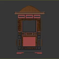 Traditional Chinese Pavilion With Orange Roof Red Black Frame And Intricate Carvings