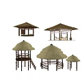 Various Thatched Roof Pavilion Designs With Hammock Stairs For Outdoor Garden Relaxation