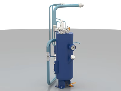 Industrial Equipment Featuring Blue Cylindrical Tank With Pipes Valves And Support Base 3d model