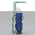 Industrial Equipment Featuring Blue Cylindrical Tank With Pipes Valves And Support Base