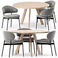 Modern Wooden Dining Table Set With Four Gray Curved Back Upholstered Chairs 3d model