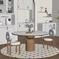 Modern Minimalist Round Table and Chairs Set With Marble Top Wooden Base in Dining Area