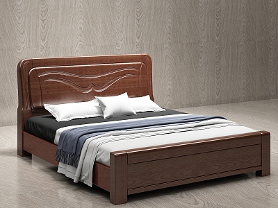 Chinese bedroom solid wood bed 3d model