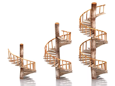 Wooden Spiral Staircase Designs With Trunk Central Support And Various Sizes 3d model
