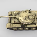 Military Tank with Long Cannon Visible Tracks and Weathered Beige Exterior