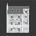 Two Story Detached Villa Featuring Gray Roof Skylights Stone Exterior And Porch Arched Doorways