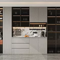 Modern Sleek Wine Cabinet With Glass Doors Built-in Lighting Wine Bottles Glassware And Decorative Accents