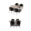 Elegant Modern Dining Table Set With Oval Marble Top And Four Black Chairs 3d model