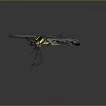 Detailed Black And Yellow Dragonfly With Transparent Wings In Flying Pose On Grey Background