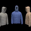 Hooded Quilted Puffer Jackets Gray Blue Beige Front Side Back Views