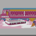 Colorful Ice Cream Truck With Stalls Cones And Melted Cream On Pink Background