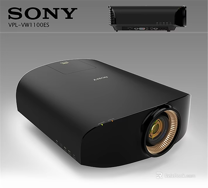 Sony Home Theater Projector With Sleek Black Design And Golden Lens Ring 3d model 