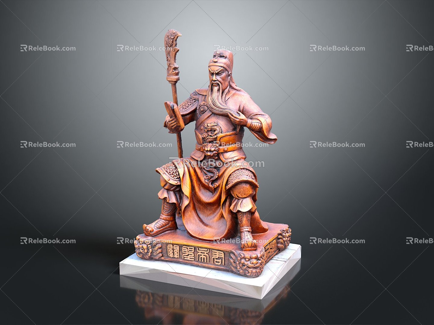 Guan Gong Guan Erye Guan Gong like Guan Erye like Guan Gong broadsword dragon crescent moon knife wood carving Guan Gong model