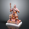 Chinese Guan Gong Brass Decorative Statue Seated With Staff As Home Ornamental Decor