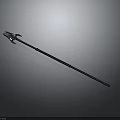 Detailed Black Spear With Three Pronged Head On Dark Background Under Focused Light