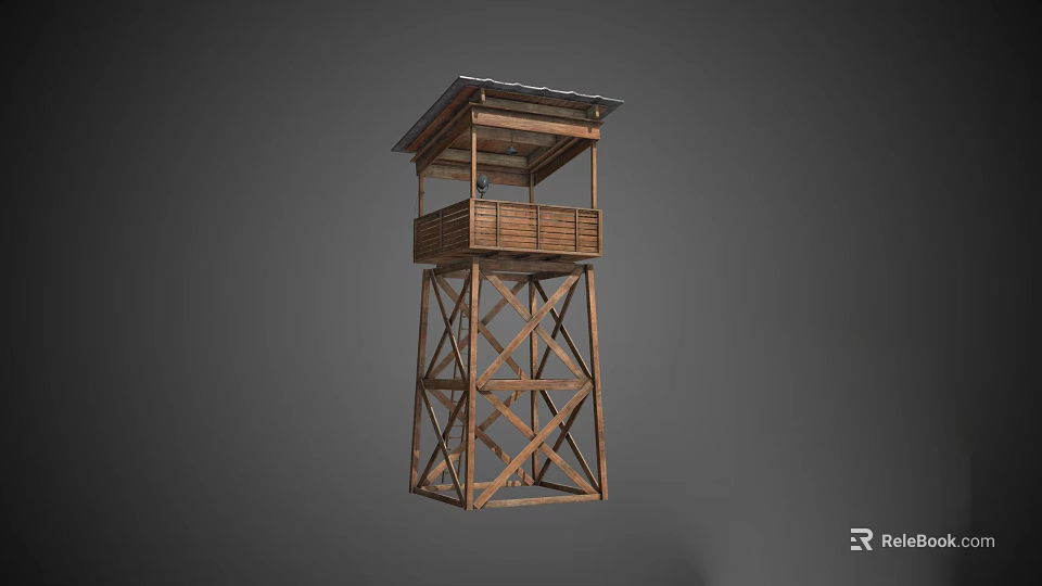 Elevated Wooden Tower With Cross Braced Frame And Roofed Observation Platform 3d model