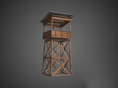 Elevated Wooden Tower With Cross Braced Frame And Roofed Observation Platform 3d model