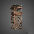 Elevated Wooden Tower With Cross Braced Frame And Roofed Observation Platform 3d model