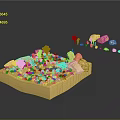 Small Green Plants Growing on Sandy Platform with Rocks in Desert Miniature Scene