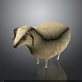 White Sheep With Curved Horns And Fluffy Wool On Dark Background Displaying Smooth Reflection