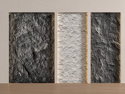 Three Panel Textured Feature Wall With Dark And Light Stone Like Texture And Illuminated Edges 3d model