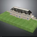 Miniature Residential Model House with Black Roof and Windows on Green Lawn