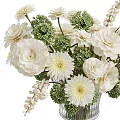 Beautiful White Carnations And Dahlias Floral Arrangement With Green Foliage In Vase For Home Decor