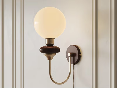 Minimalist Wall Sconce With White Spherical Lampshade And Metal Bracket On Paneled Wall 3d model