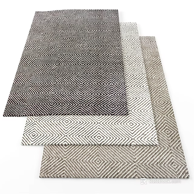 Square Rugs With Geometric Patterns In Black White And Beige For Home Decor 3d model 