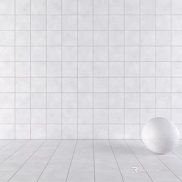 White Ceramic Tile Wall and Floor Background With Decorative Sphere 3d model