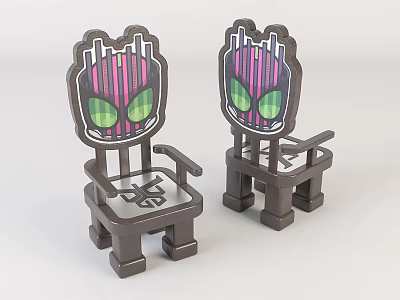 Cute Cartoon Children's Chairs With Cat Face Backrest And Pink Green Accents 3d model